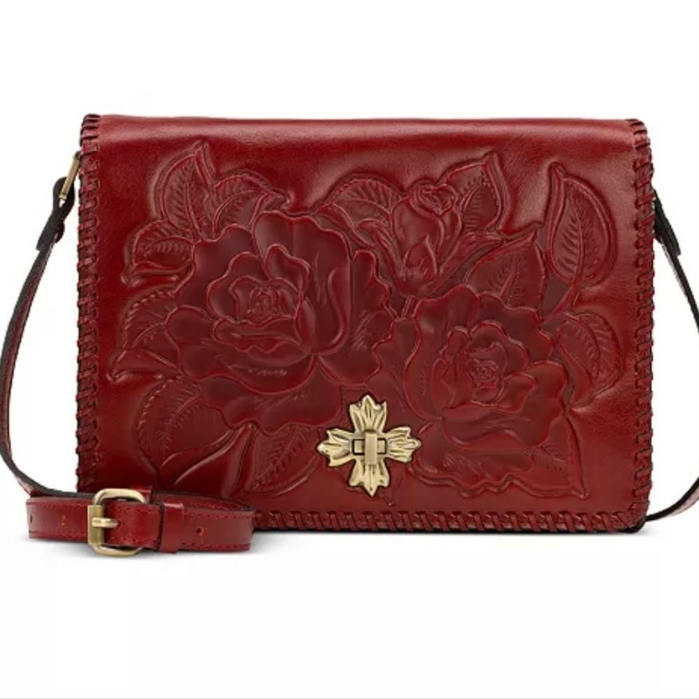 Patricia Nash Mabilia Leather Flap Crossbody Bag- Ruby Red
